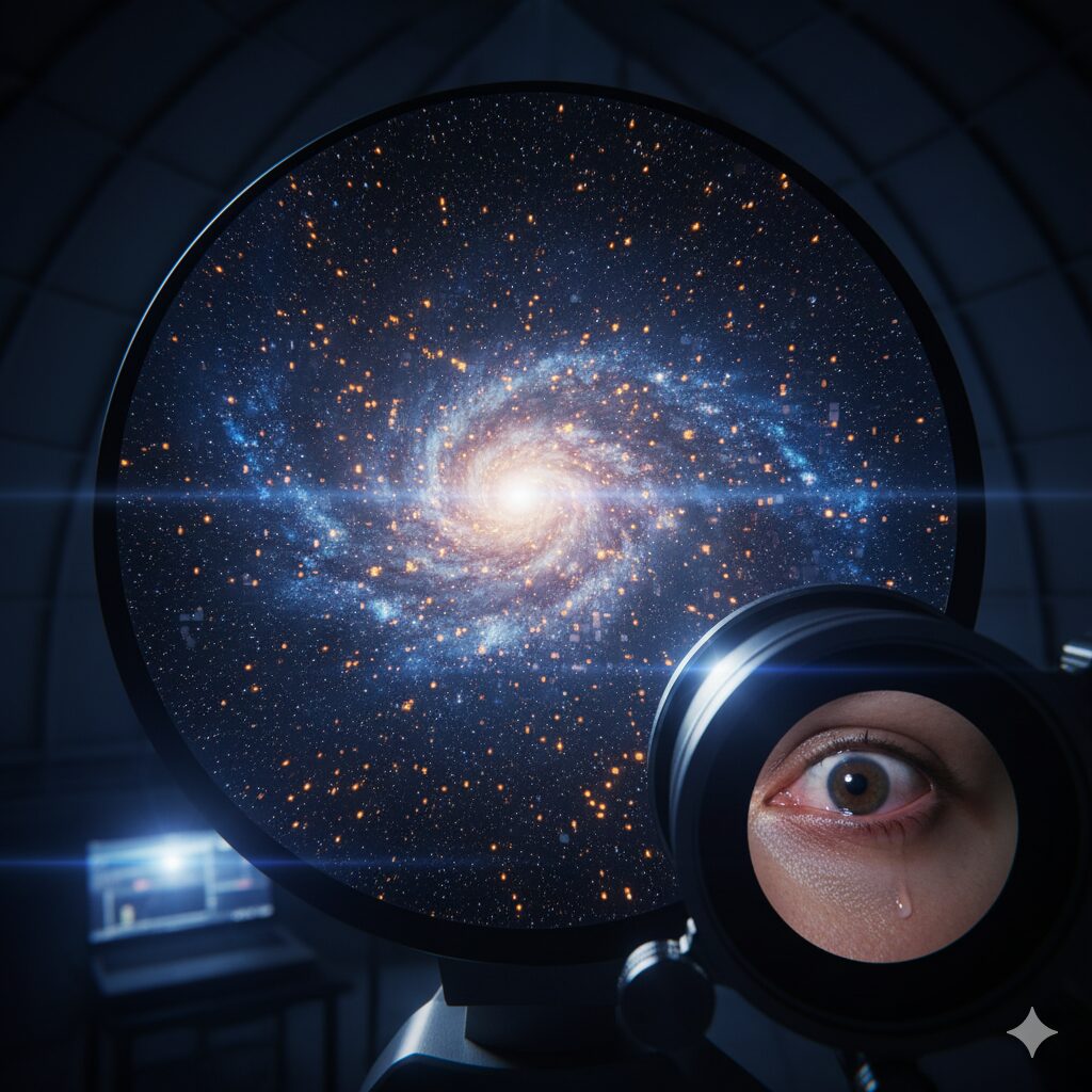 作り物の宇宙を眺めるイメージ