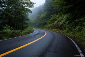 急カーブが続く正丸峠の山道。事故多発地点として知られる狭い道路