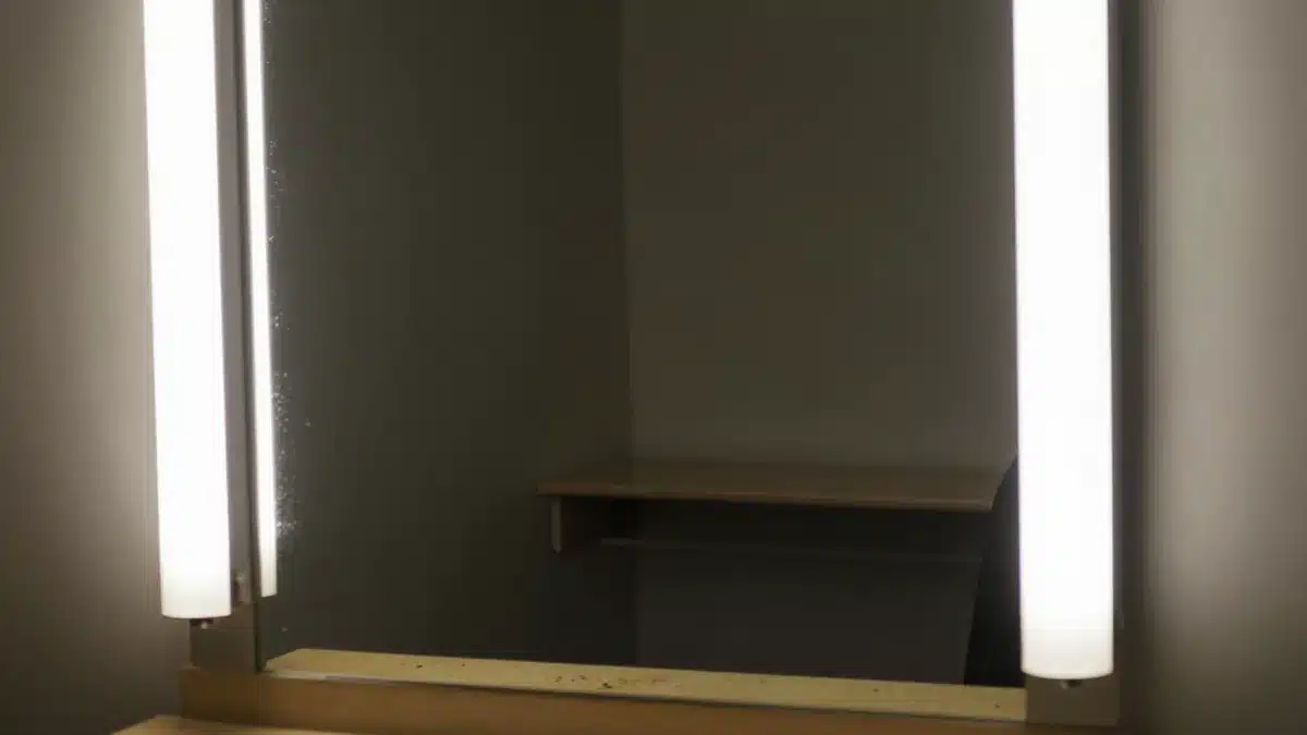 誰もいない廃れた楽屋と鏡の陰鬱な情景