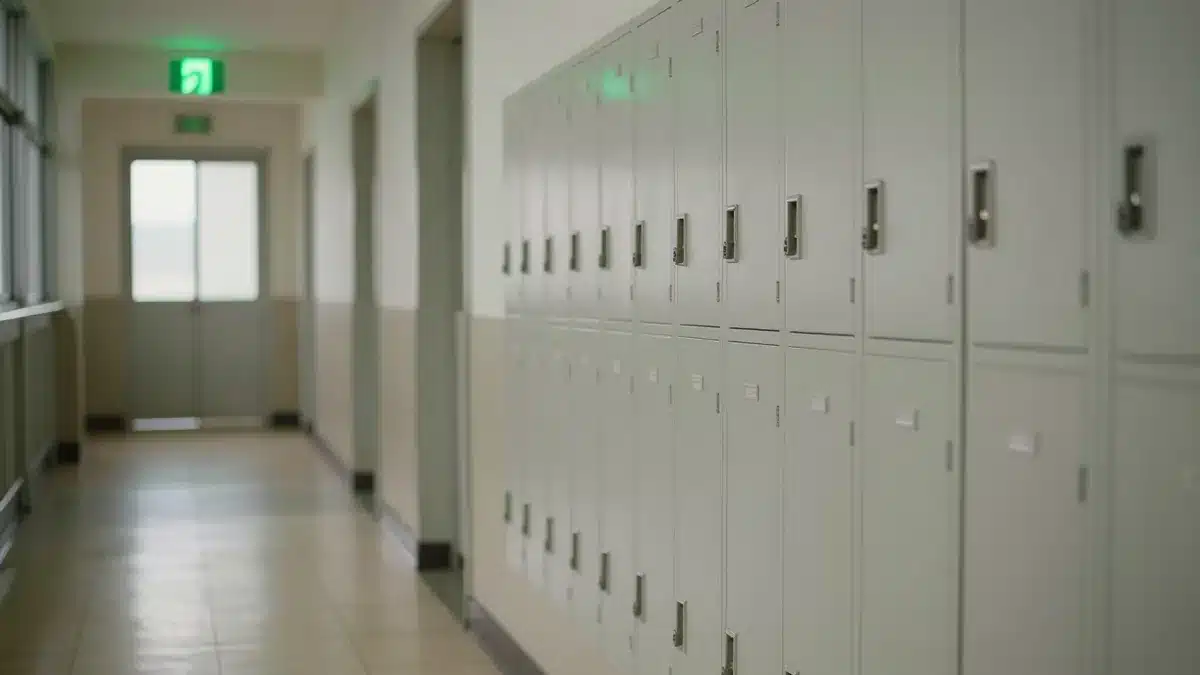 夜の無人の日本の学校の廊下