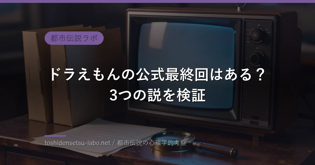 ドラえもん最終回の公式情報と都市伝説を分類する資料のイメージ（キャラクター描写なし）