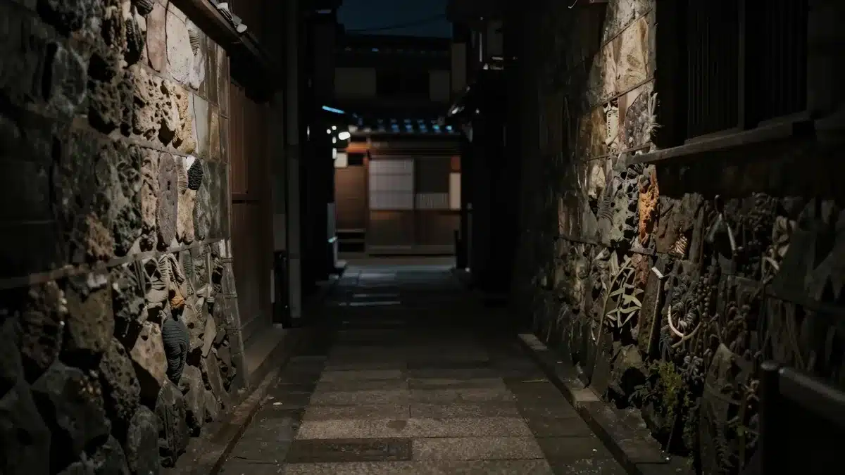 古い石壁の暗い路地に差す影