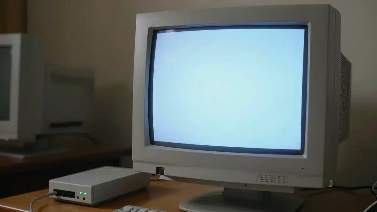 ダイヤルアップ回線の頃を思わせる古いパソコンのモニターとモデム